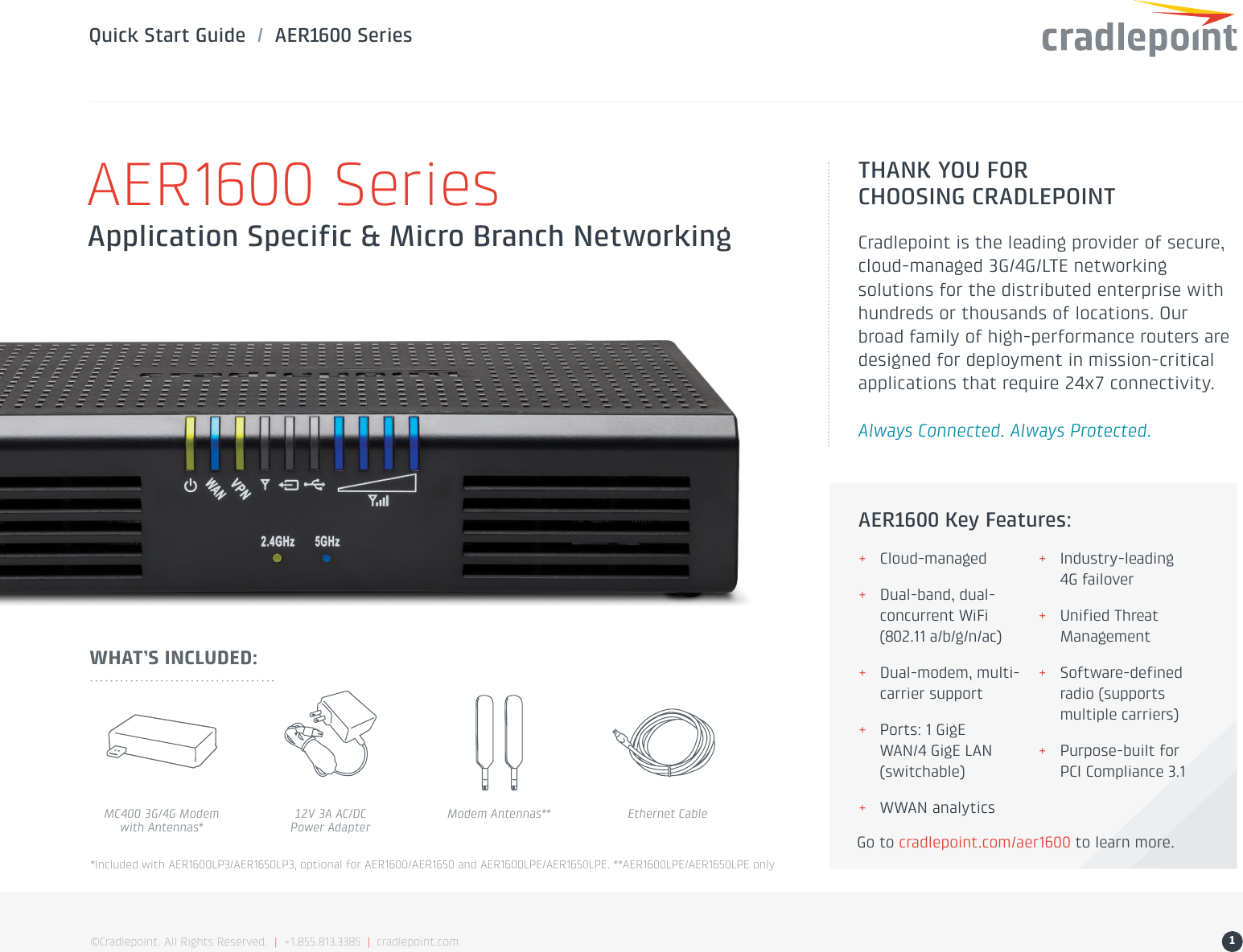 Page 1 of 5 - Cradlepoint_AER1600_Quick Start Cradlepoint AER1600 Quick