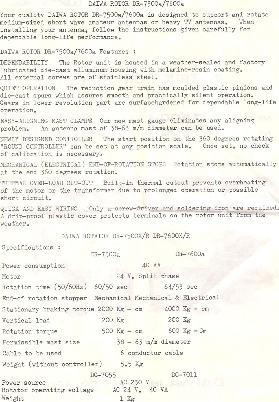Page 2 of 8 - Daiwa - DR-7500 DR-7600 Instructions DAIWA--DR-7500-7600-Rotator-User-Manual