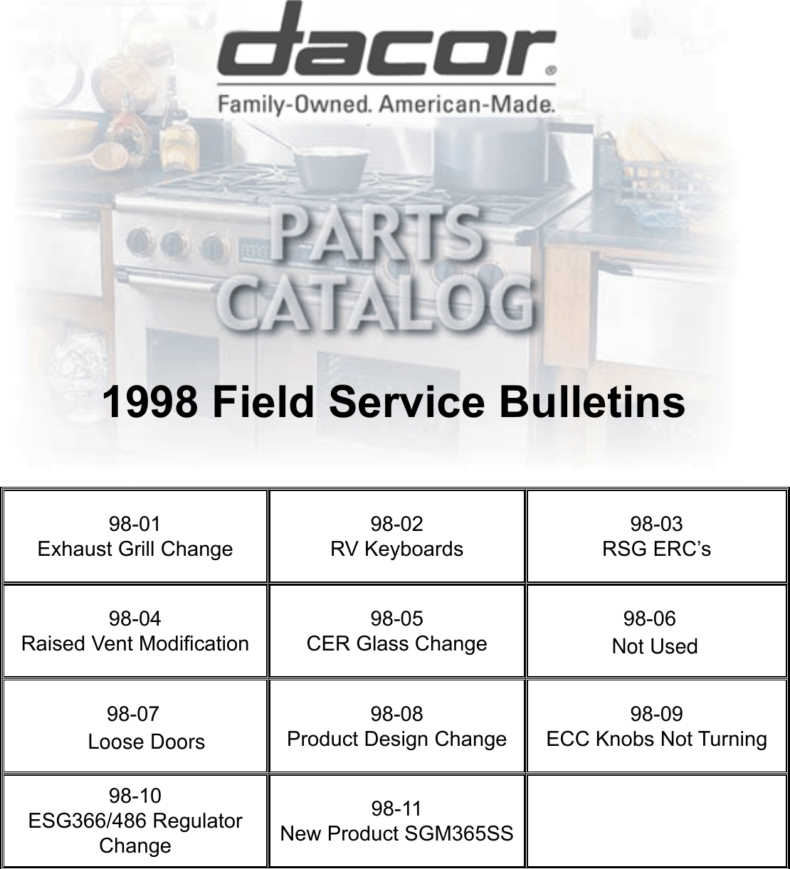 Page 1 of 11 - 1998 Field Service Bulletins  Dacor Exhaust Grill ECPS