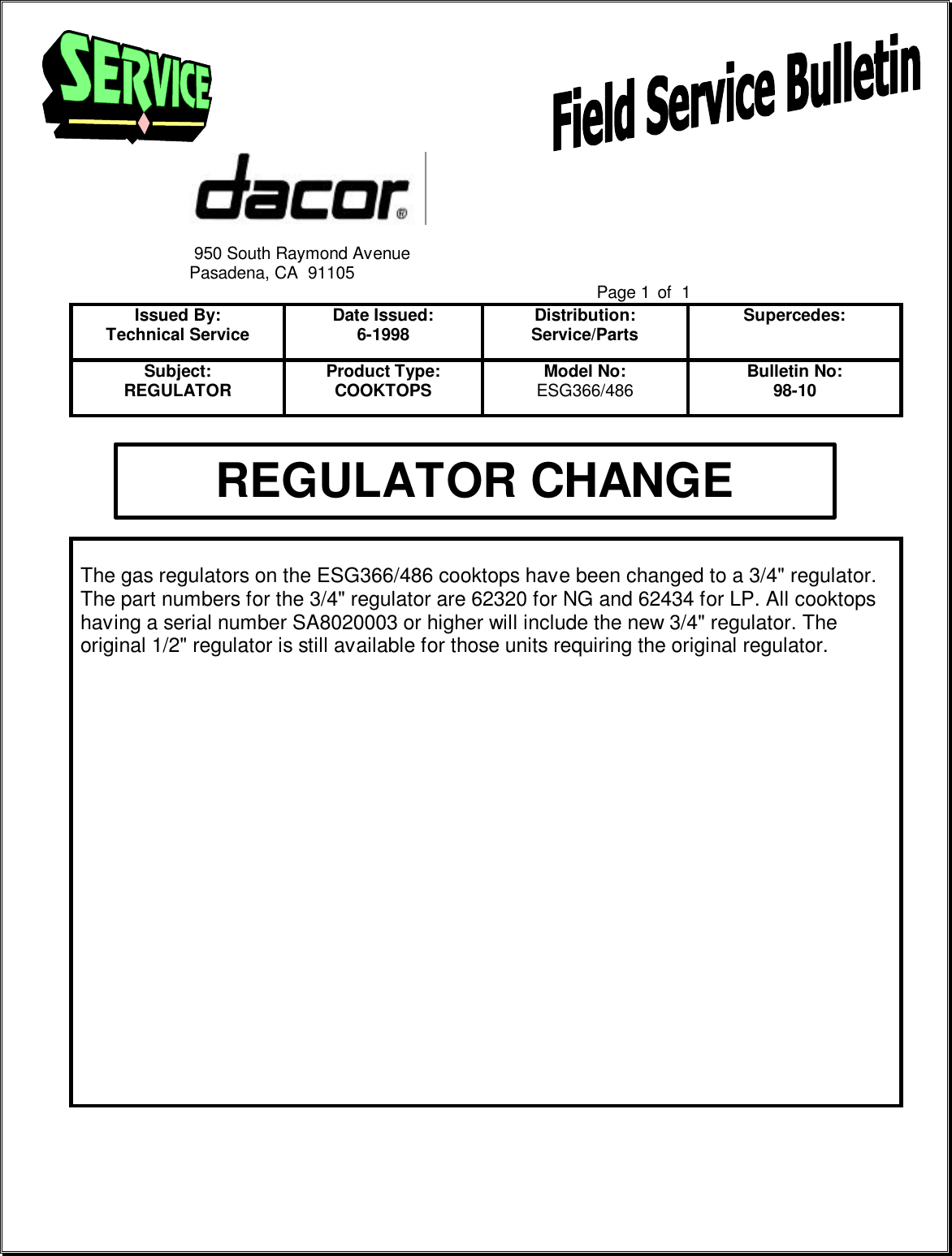 Page 11 of 11 - 1998 Field Service Bulletins  Dacor Exhaust Grill ECPS