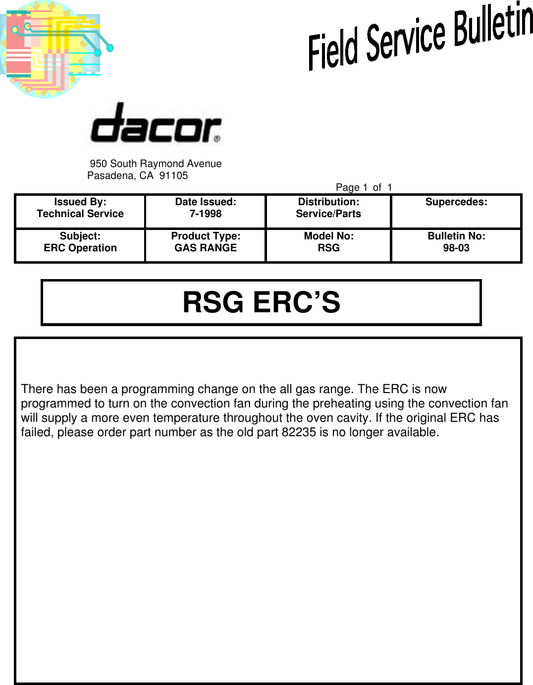 Page 4 of 11 - 1998 Field Service Bulletins  Dacor Exhaust Grill ECPS