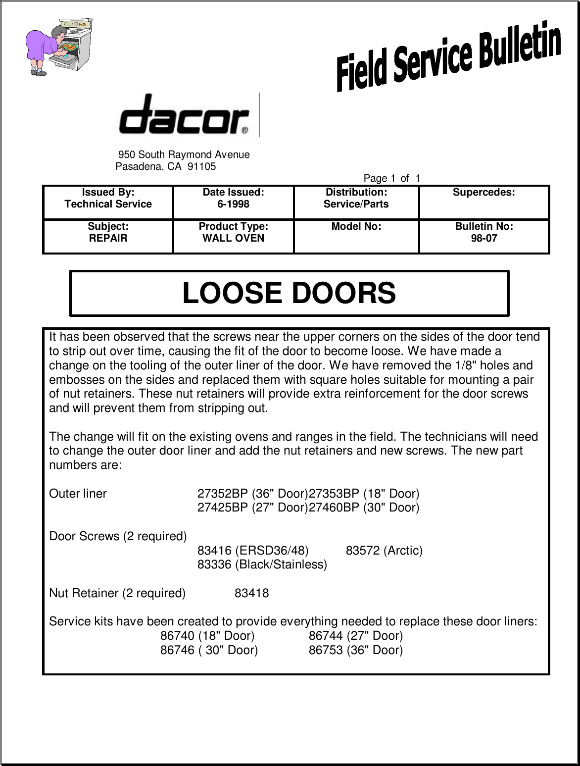 Page 7 of 11 - 1998 Field Service Bulletins  Dacor Exhaust Grill ECPS