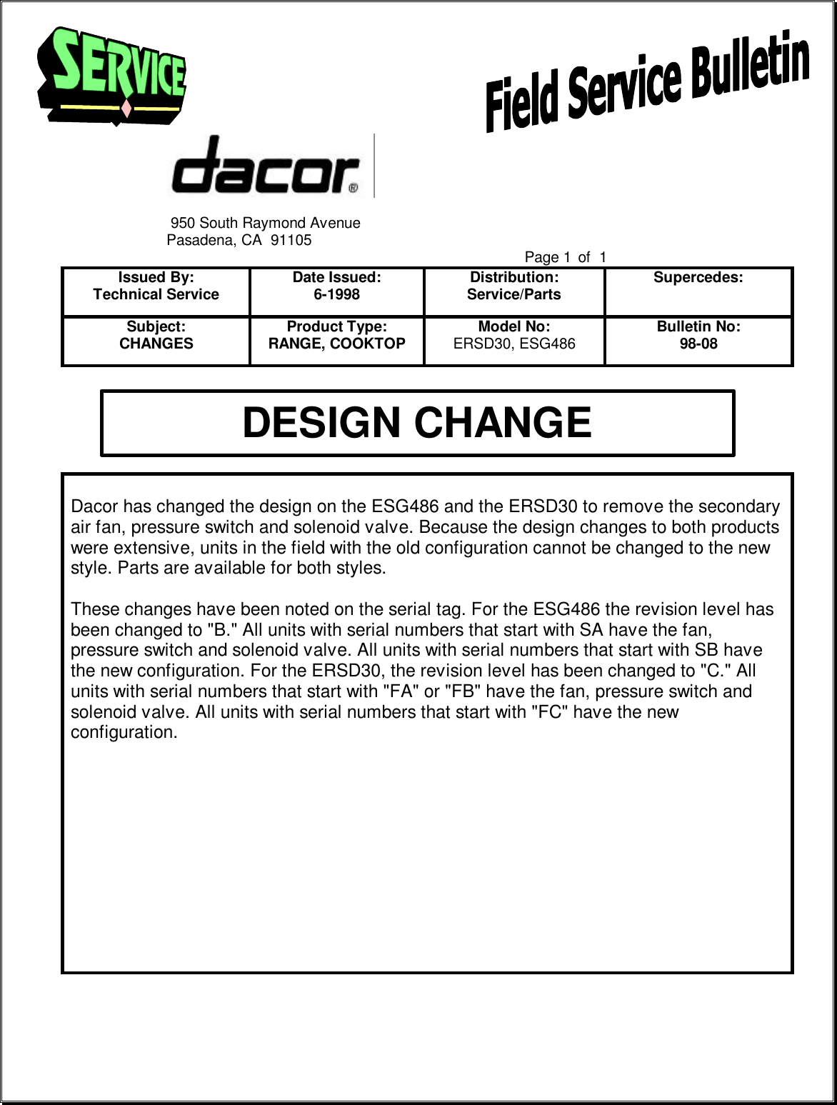 Page 8 of 11 - 1998 Field Service Bulletins  Dacor Exhaust Grill ECPS