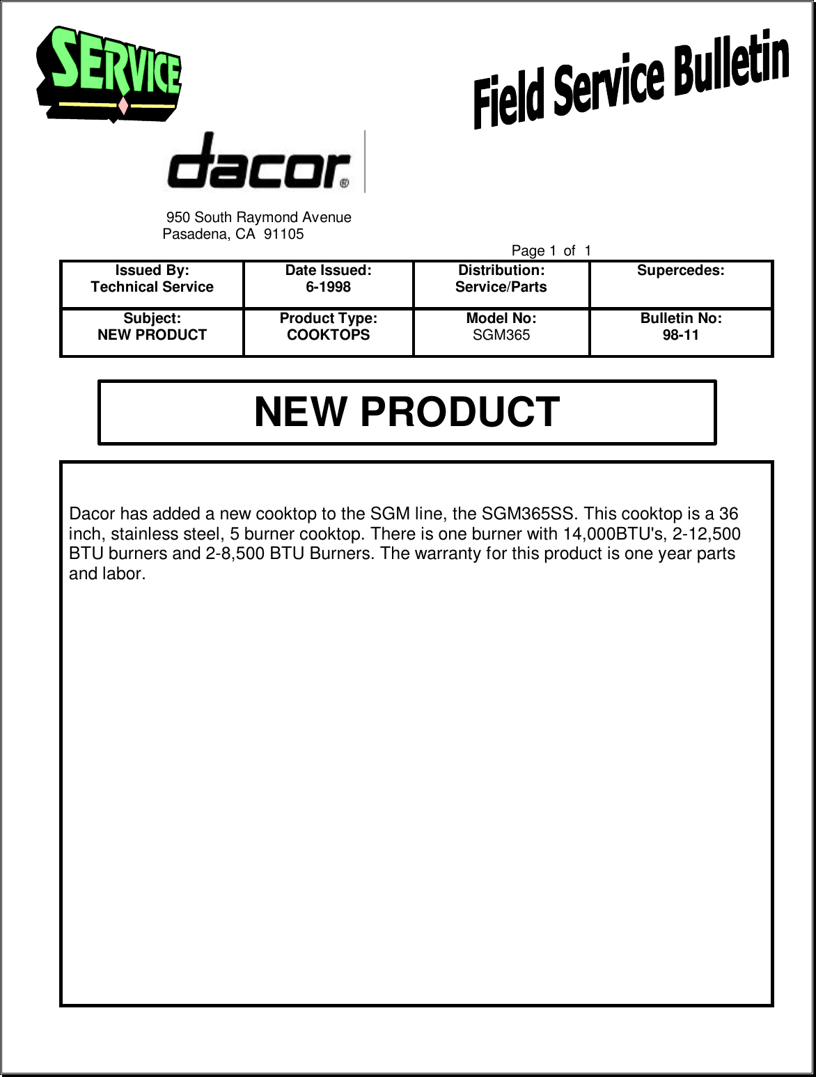 Page 9 of 11 - 1998 Field Service Bulletins  Dacor Exhaust Grill ECPS