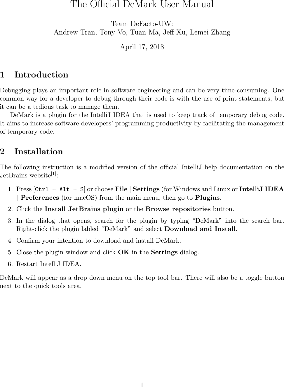 Page 1 of 4 - De Mark User Manual