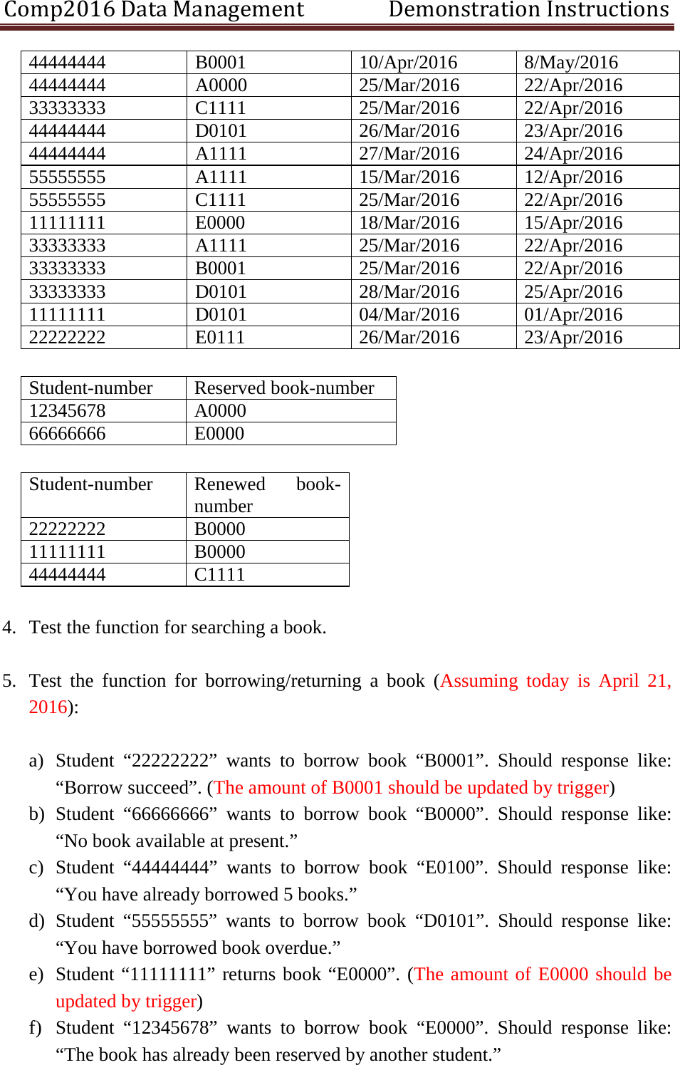 Page 2 of 3 - Comp2016 Data Management  Demonstration Instructions Demo 2016