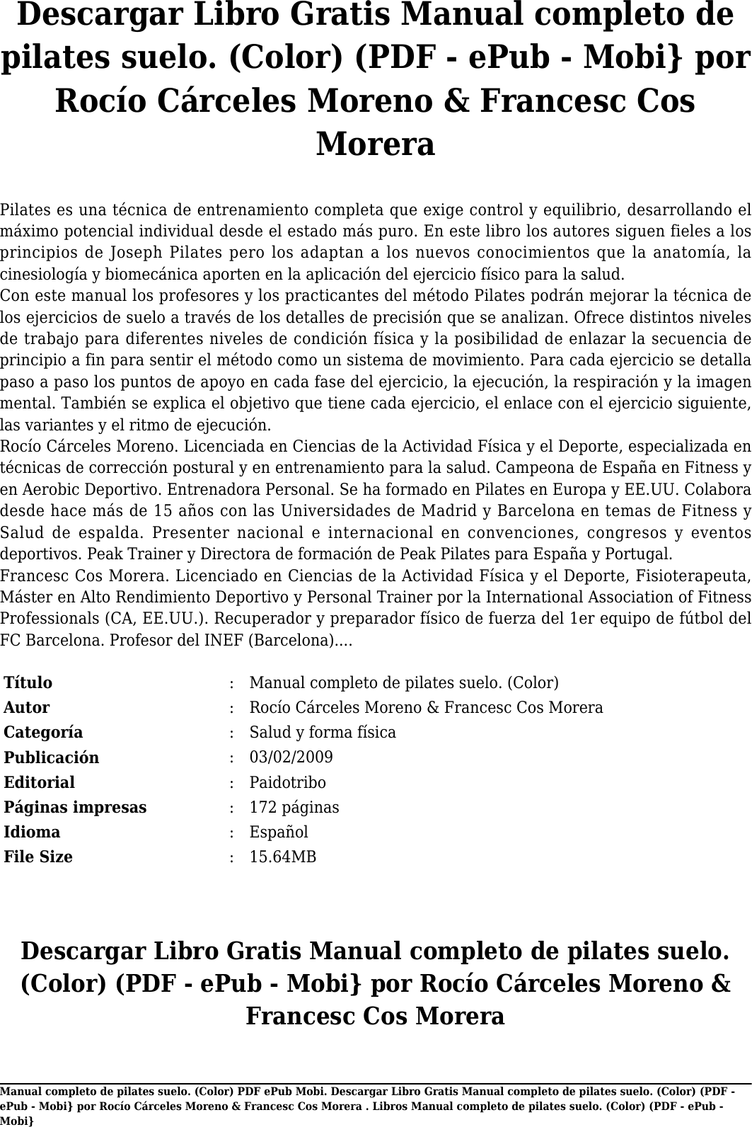 Page 2 of 11 - Descargar Libro Gratis Manual Completo De Pilates Suelo. (Color) AUTHORT Rocío Cárceles Moreno & Francesc Cos Morera(PDF - EPub  (PDF E Pub Mobi} Por Roc%