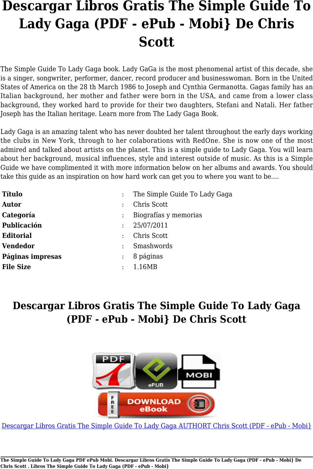 Page 2 of 10 - Descargar Libro Gratis The Simple Guide To Lady Gaga AUTHORT Chris Scott(PDF - EPub Mobi} Libros (PDF E Pub De Scott
