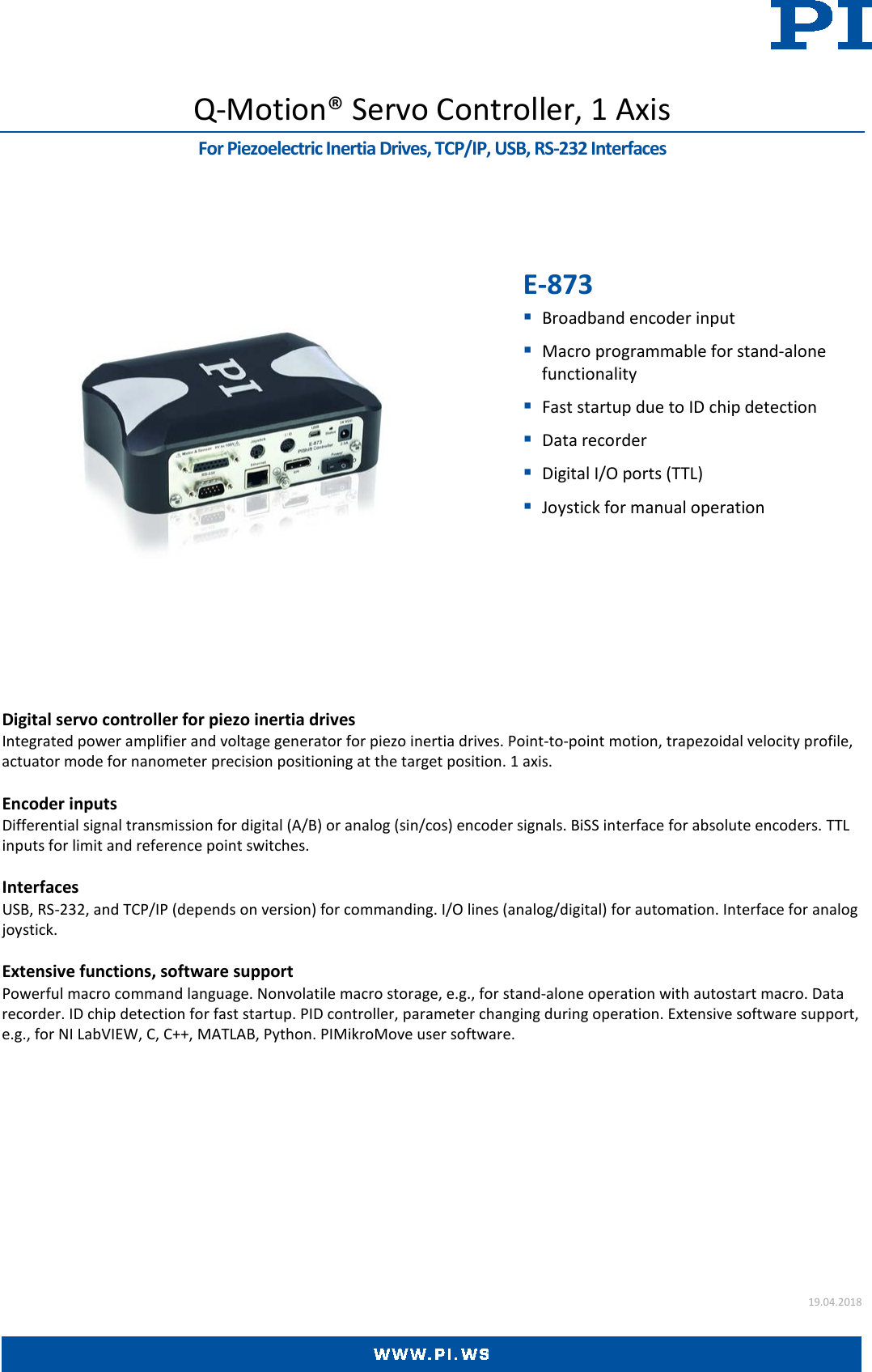 Page 1 of 5 - E-873 Datasheet  E-873-Datasheet