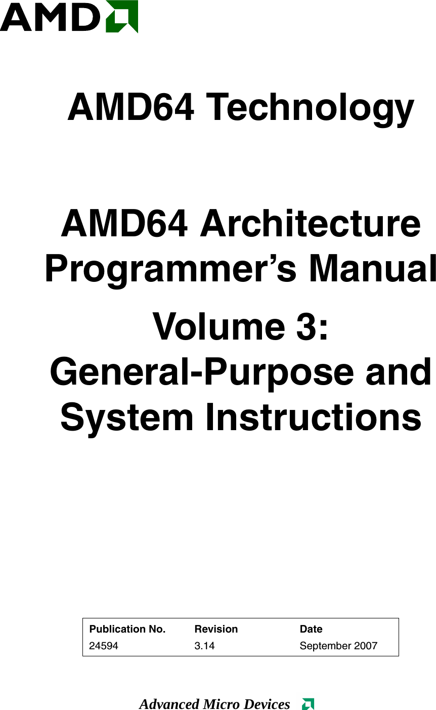 AMD64 Architecture Programmer’s Manual, Volume 3: General Purpose And ...
