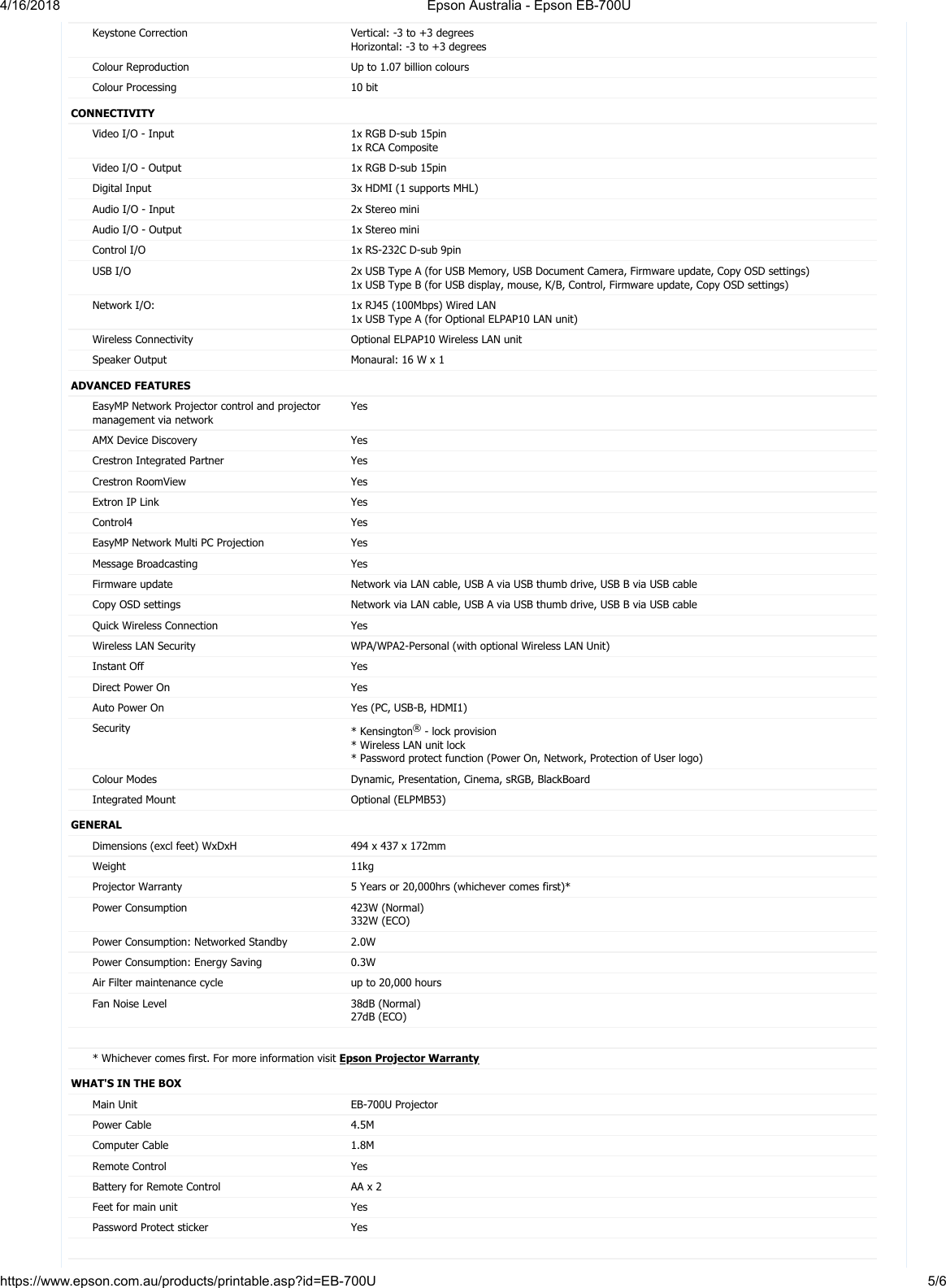 Page 5 of 6 - Epson-Australia-Epson-EB-700U