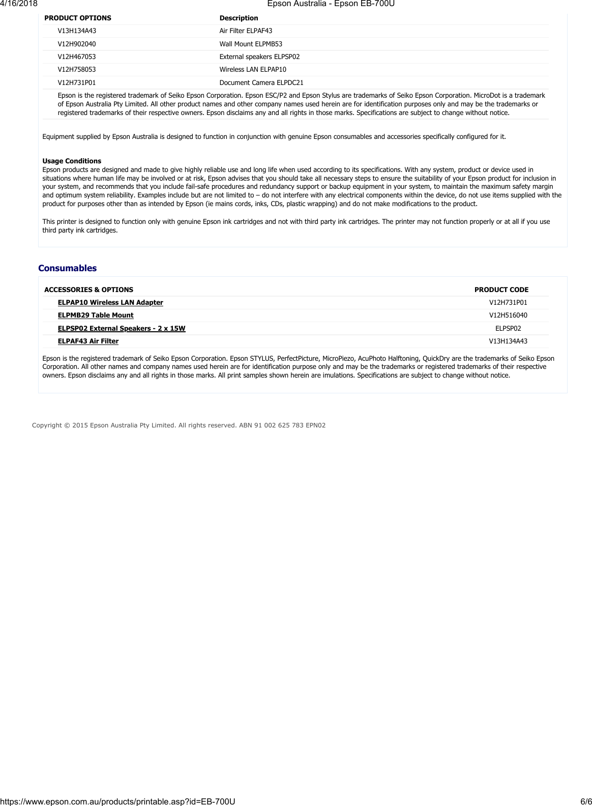 Page 6 of 6 - Epson-Australia-Epson-EB-700U
