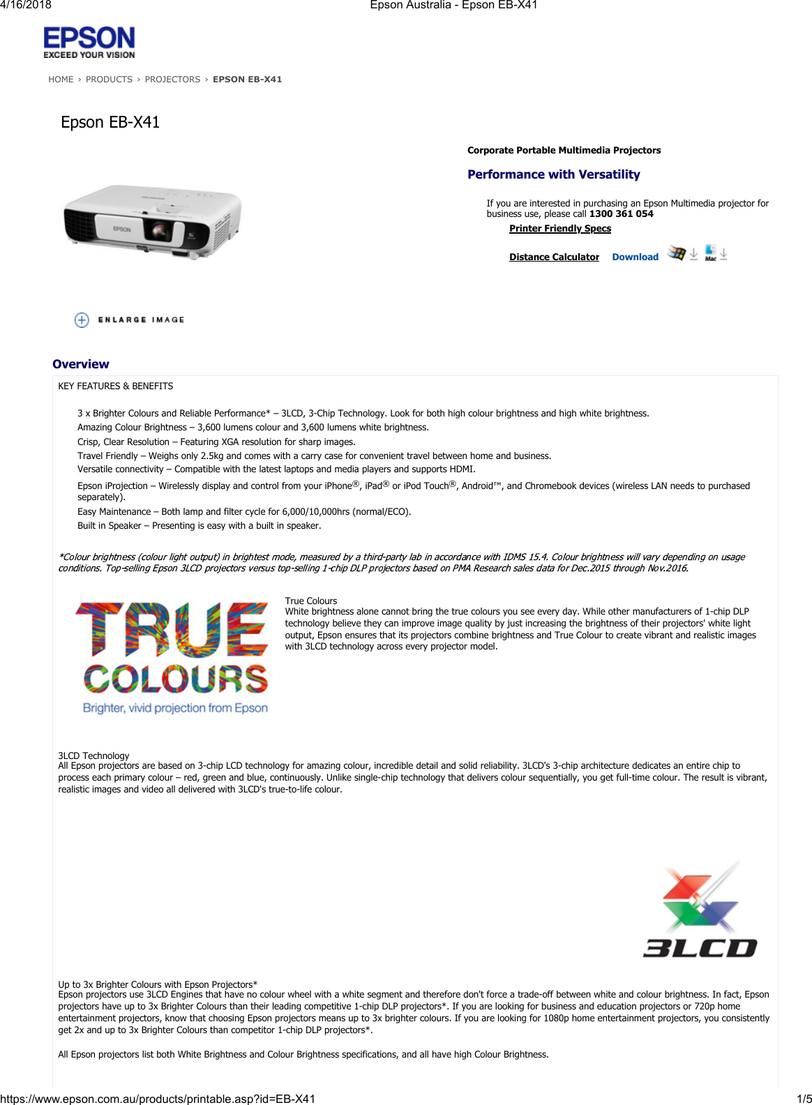 Page 1 of 5 - Epson-Australia-Epson-EB-X41