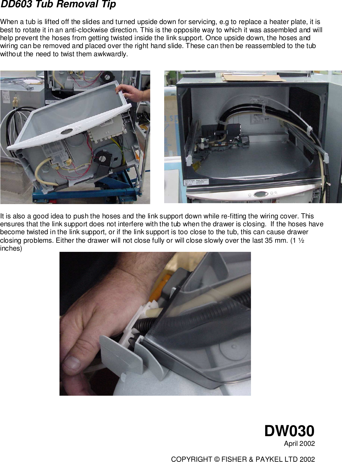 Page 2 of 5 - Dishwasher Bulletin DW030  Fisher & Paykel Dish Drawer And Washing Machine DD602 WM022