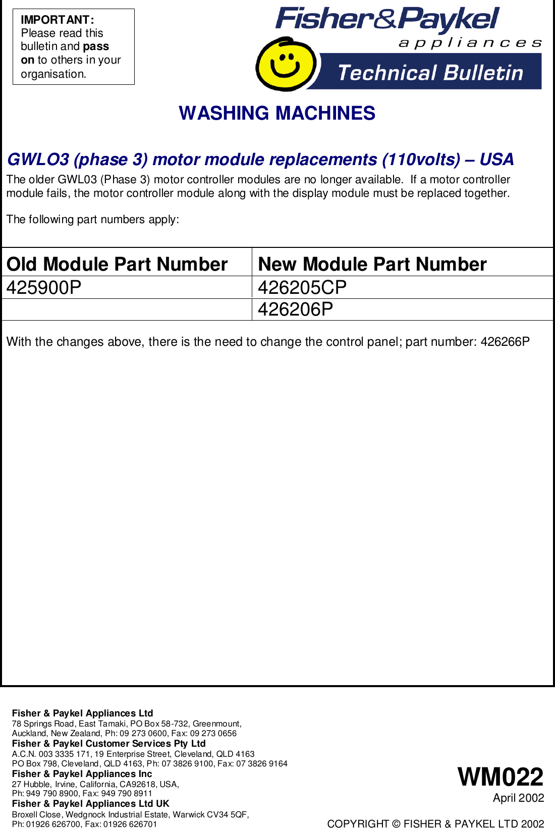 Page 5 of 5 - Dishwasher Bulletin DW030  Fisher & Paykel Dish Drawer And Washing Machine DD602 WM022