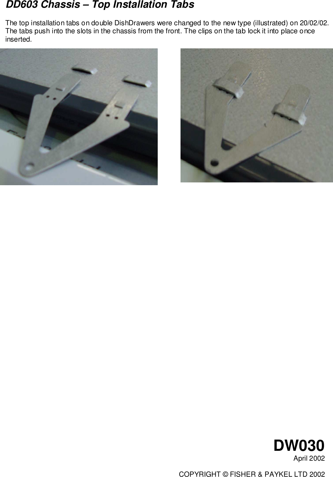 Page 3 of 5 - Dishwasher Bulletin DW030  Fisher & Paykel Dish Drawer DD602