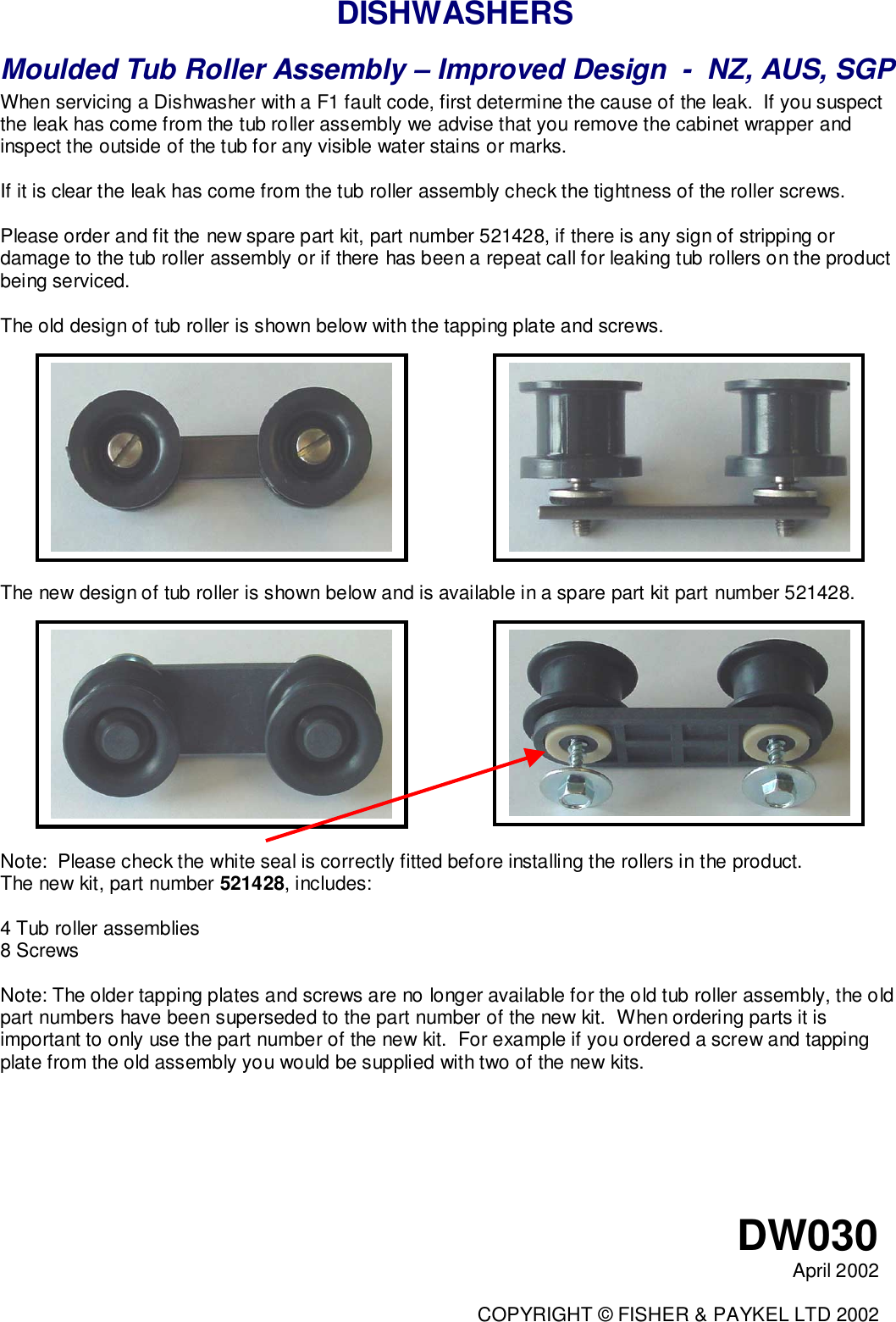 Page 4 of 5 - Dishwasher Bulletin DW030  Fisher & Paykel Dish Drawer DD602