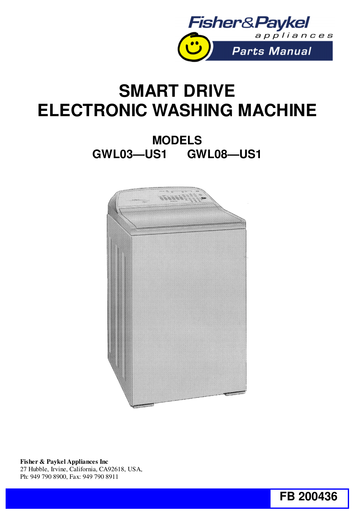 200436 USA GWL03 GWL08 Washer Parts Manual Fisher & Paykel Smart Drive