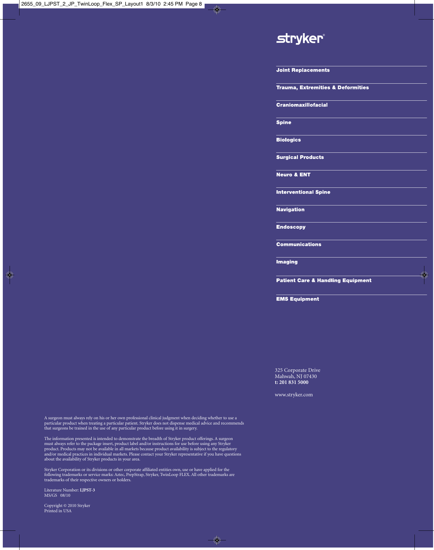 Page 8 of 8 - Stryker Brochure - Plastic Coil  Flex Instability Surgical Technique