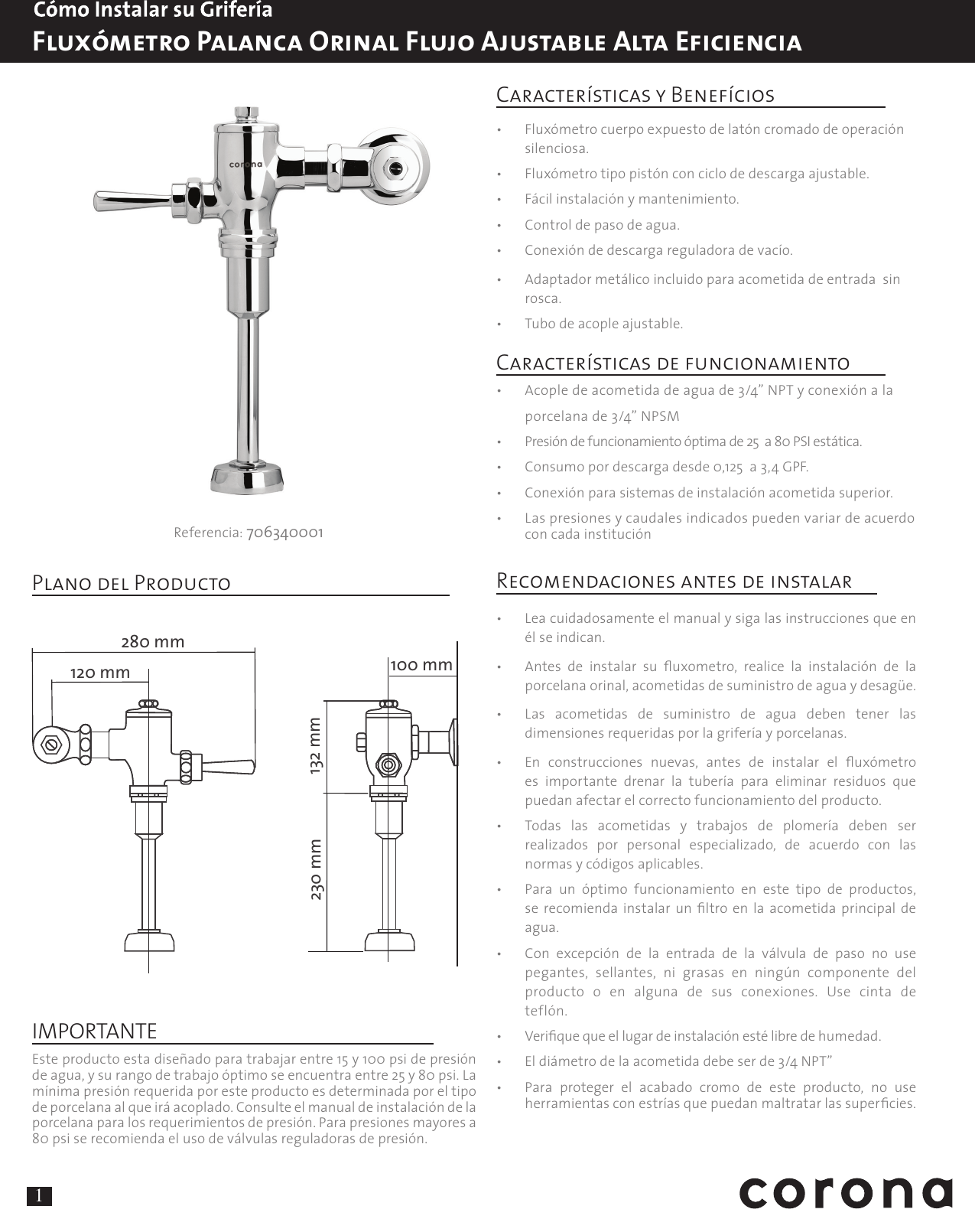 Page 1 of 4 - Fluxometro-orinal-flujo-ajustable-cromo-ficha-tecnica-706340001-1