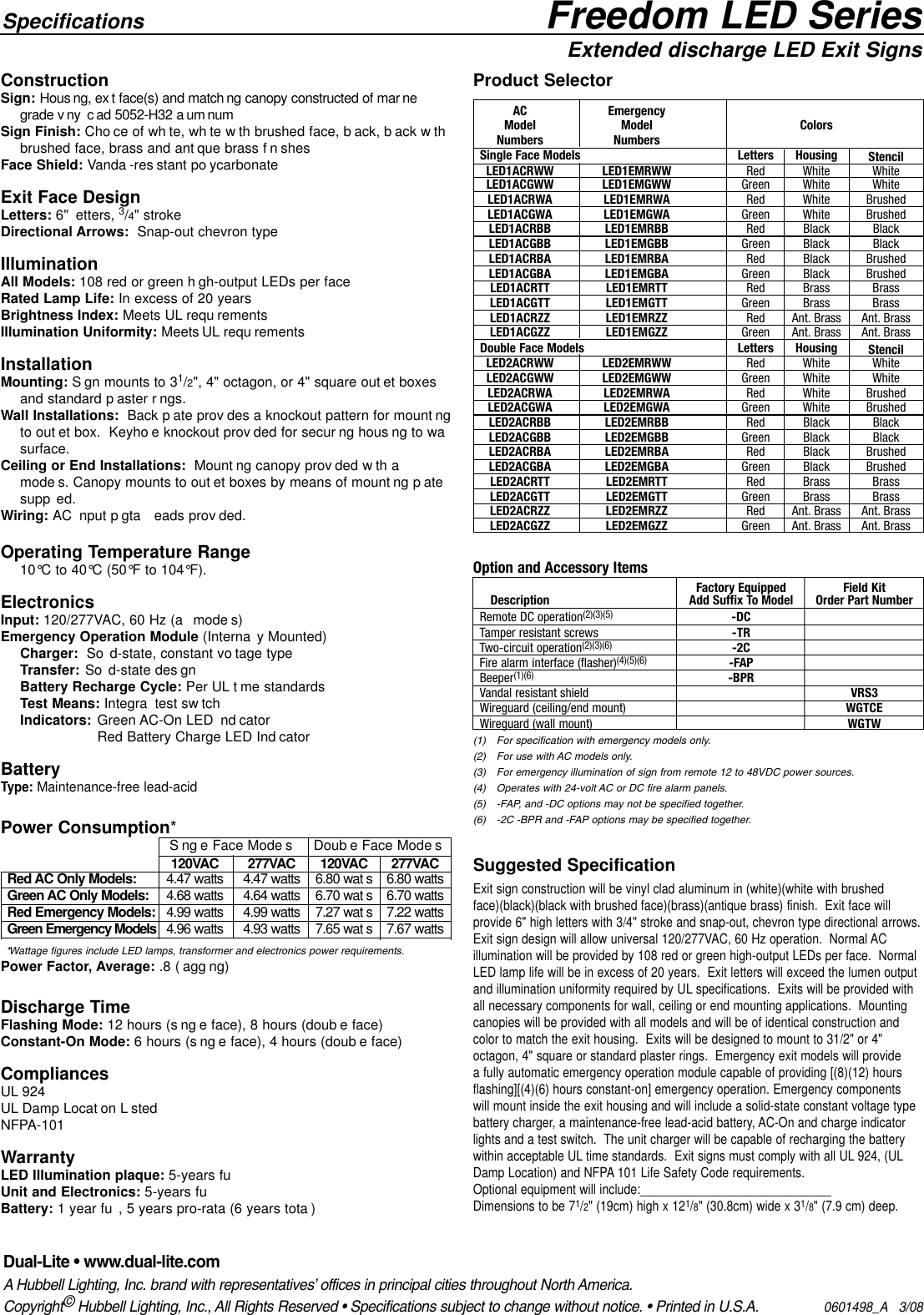 Freedom Led Series 0601498 A Spec Sheet 031008