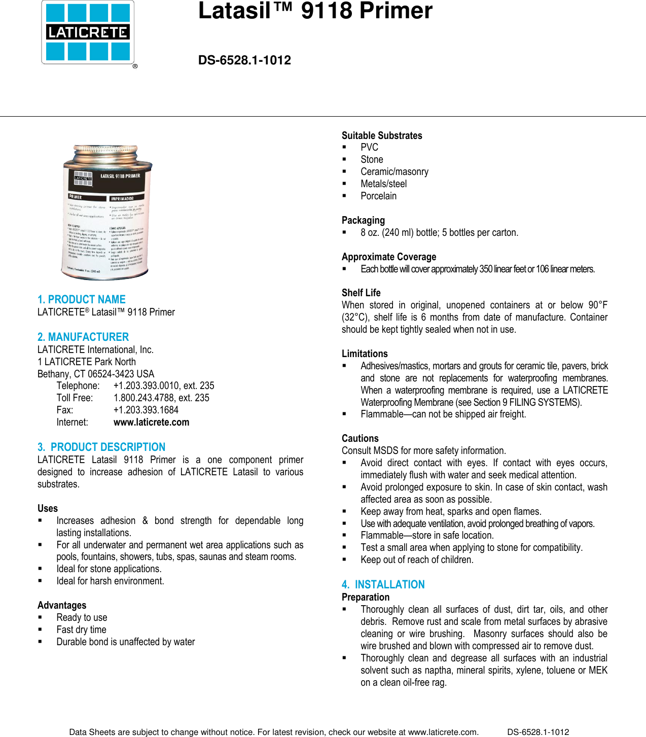 Ft latasil 9118 primer technical sheet 951180001
