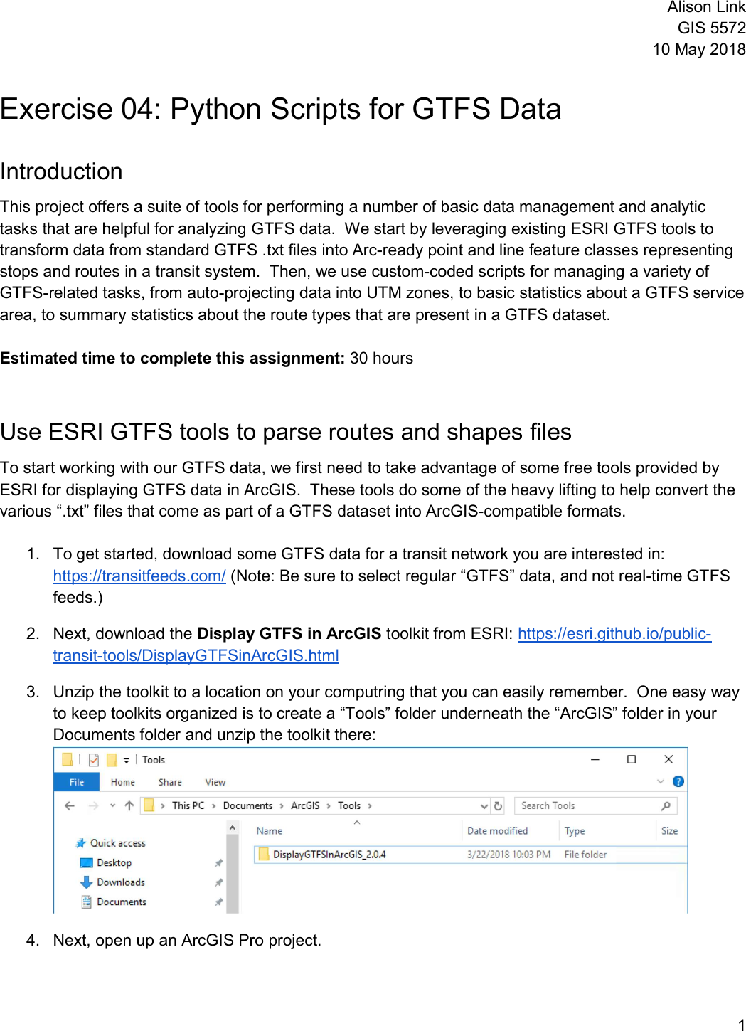 Page 1 of 11 - Exercise 04 - Python Script GTFS Analysis Scripts Instructions