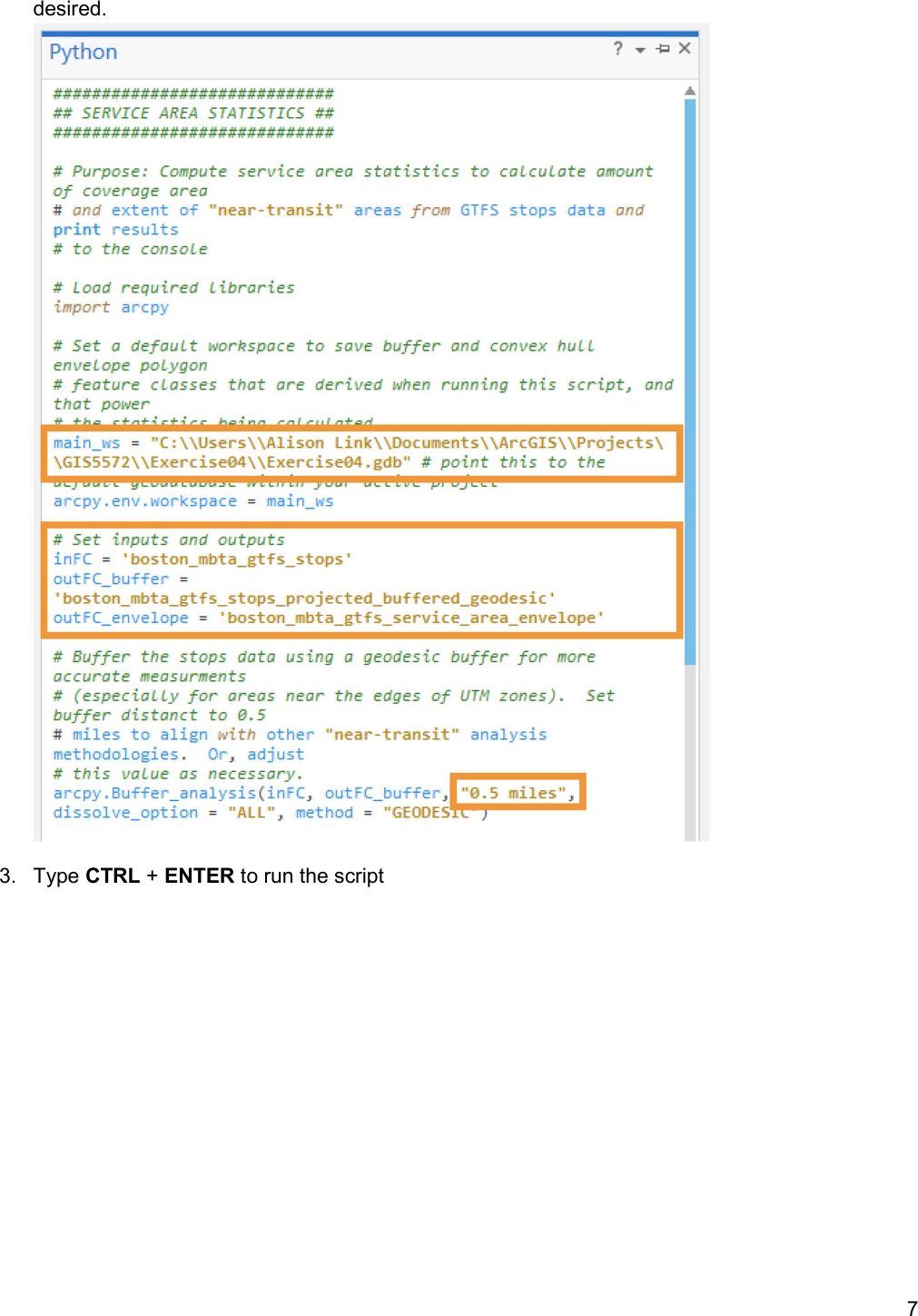 Page 7 of 11 - Exercise 04 - Python Script GTFS Analysis Scripts Instructions