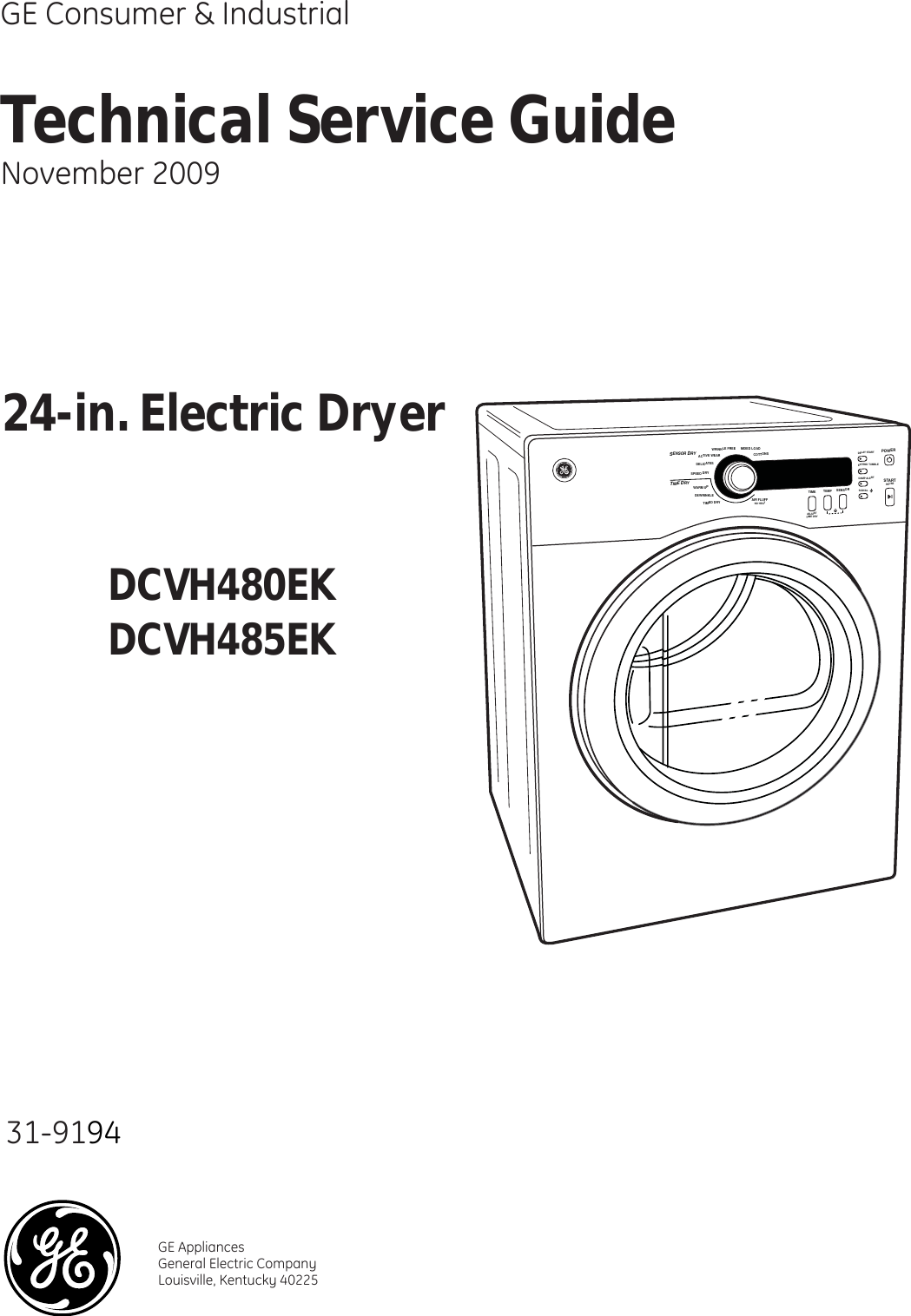 GE Dryer 24 Inch Ser Man 31 9194