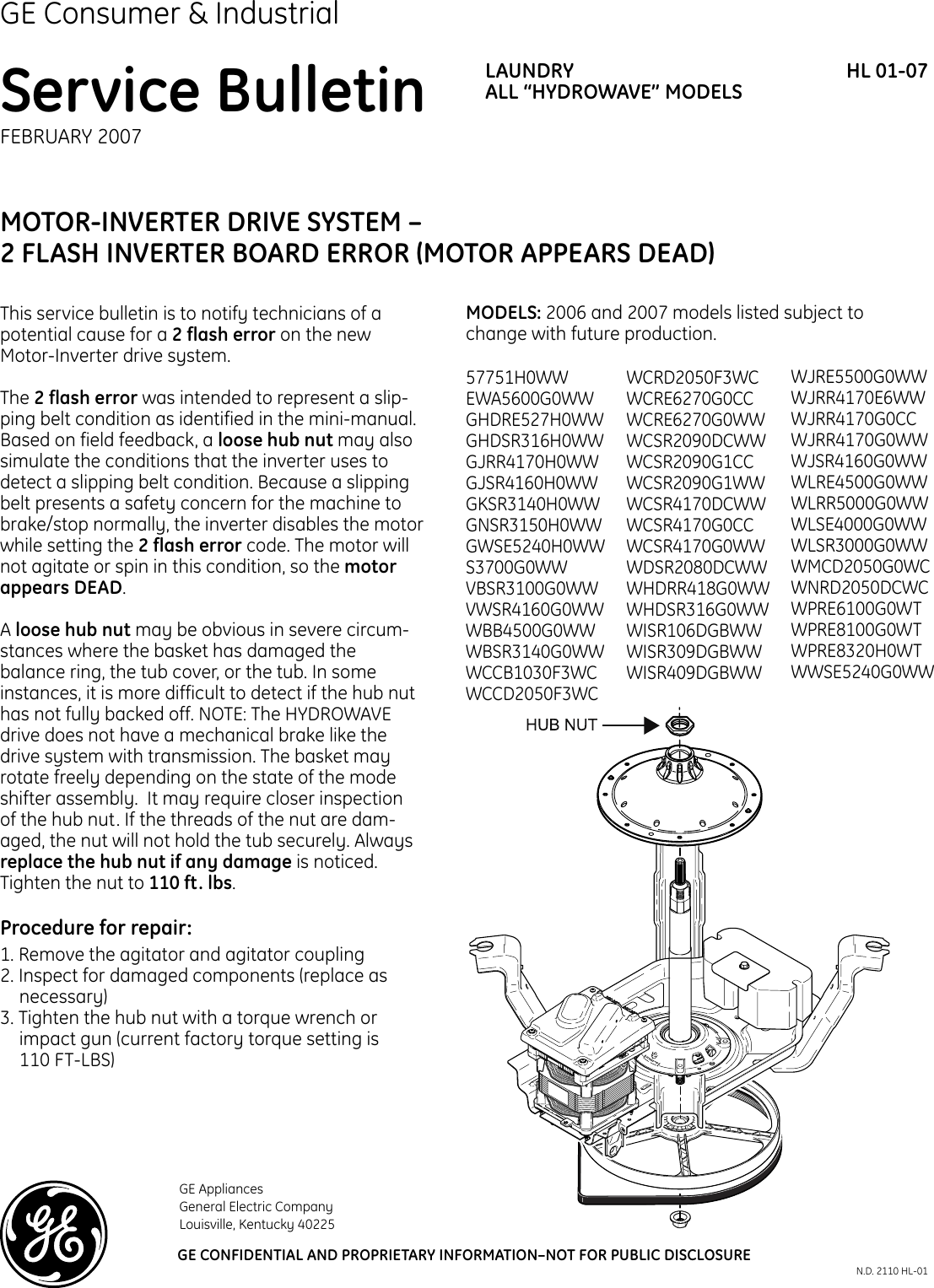 Page 1 of 2 - HL 01_07  GE - Washer Motor & Inverter Problem HL01-07[1]
