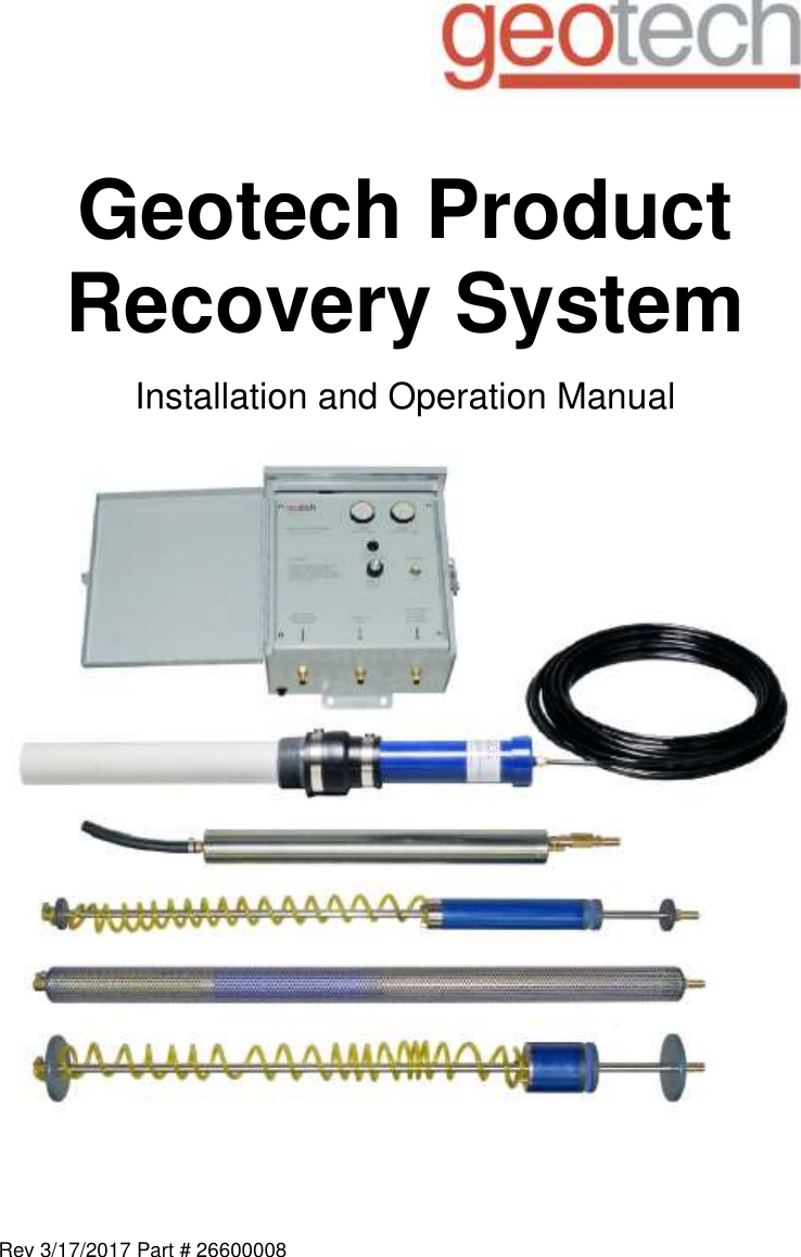 Geotech Product Recovery System Installation And Operation Manual PRS