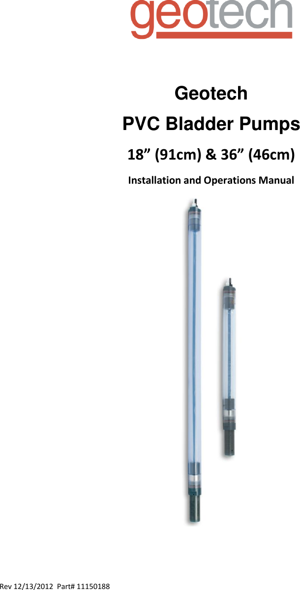 Page 1 of 6 - Geotech PVC Bladder Pumps 18 & 36” Installation And Operations Manual Pump