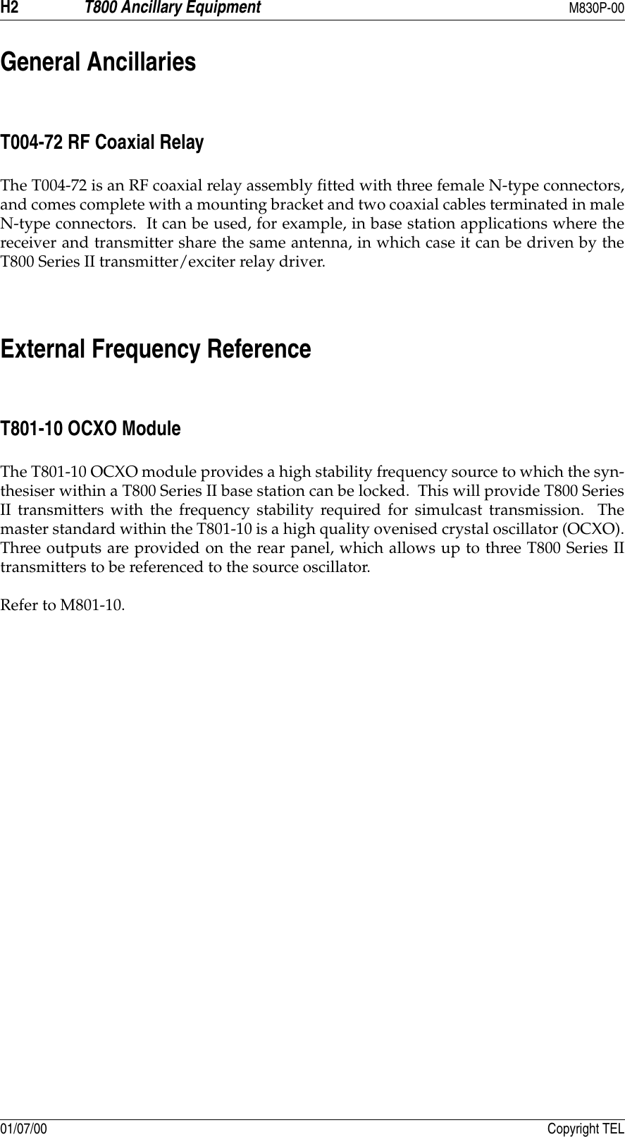 Page 2 of 8 - T800/T800 SERIES 2 MANUALS/Paging/M830P-00-1A0/H1-H8 H1-H8