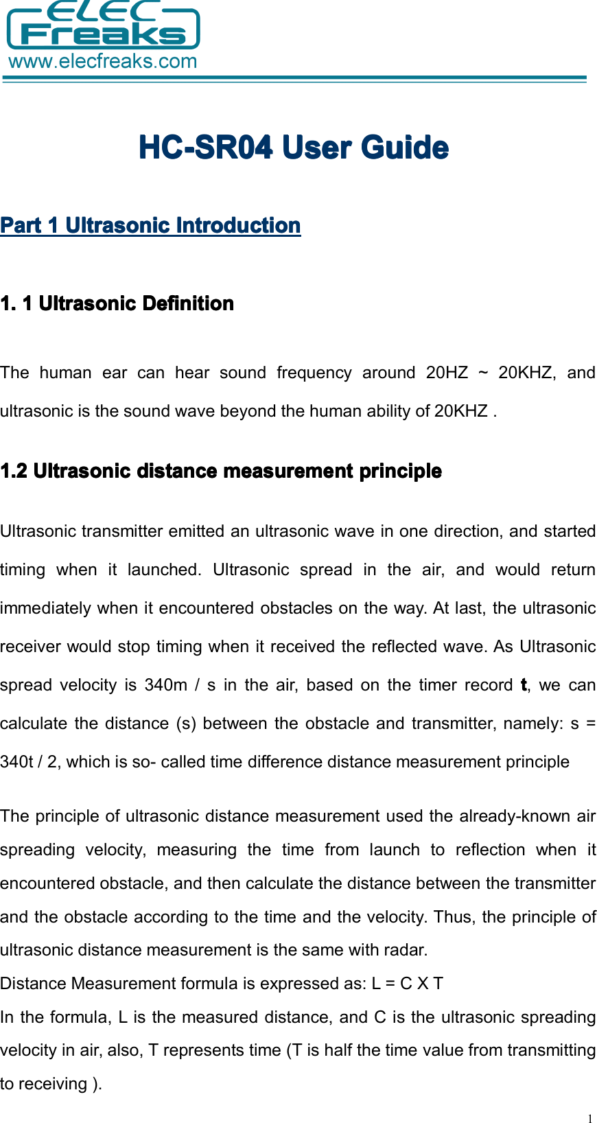 Page 1 of 6 - 超声波介绍 HC-SR04 Ultrasonic Module User Guide