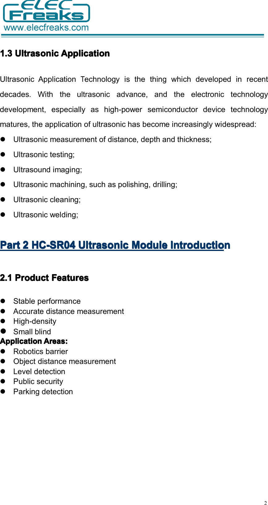 Page 2 of 6 - 超声波介绍 HC-SR04 Ultrasonic Module User Guide