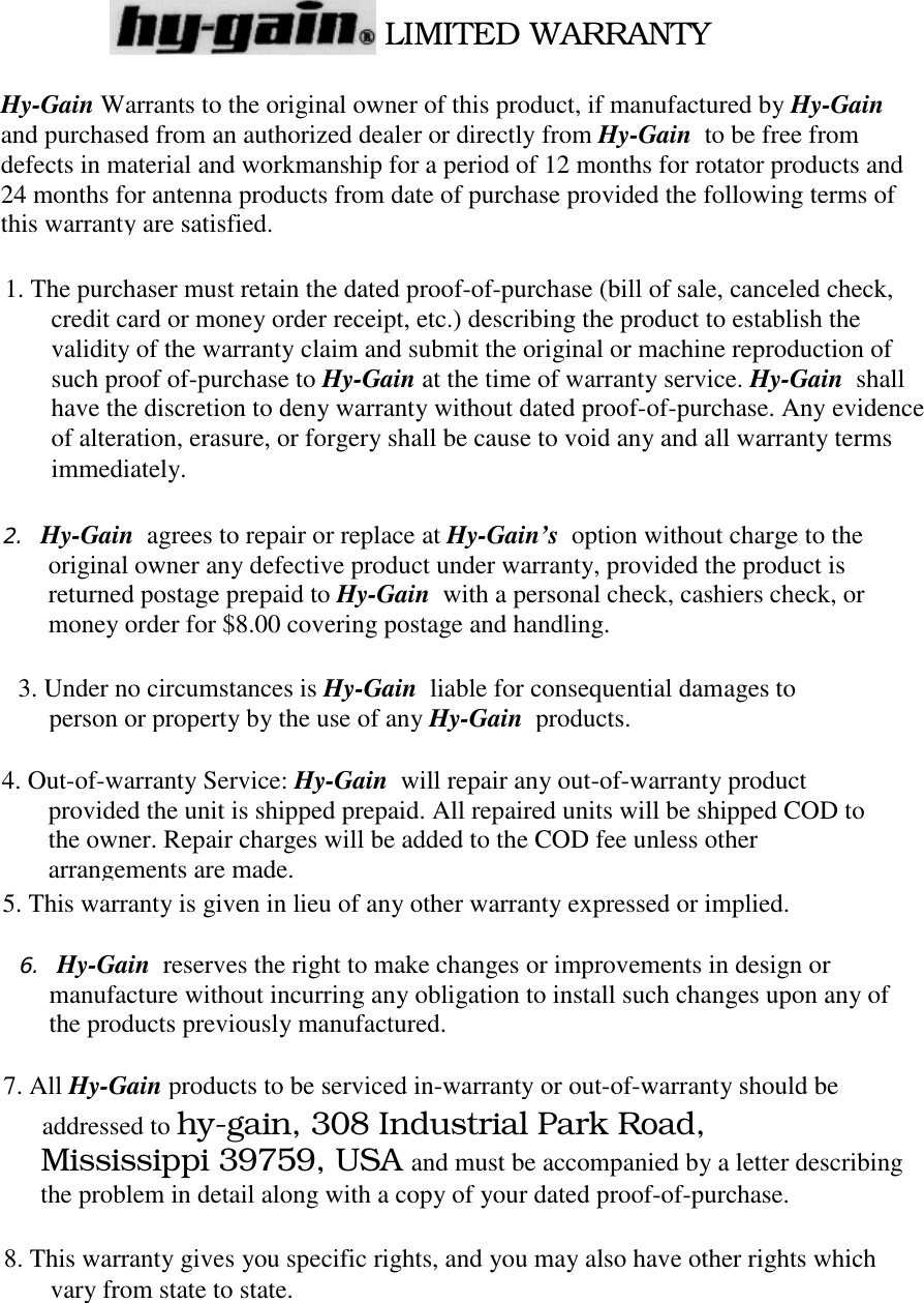 Page 7 of 7 - HY-GAIN--AR-40X-ROTATOR