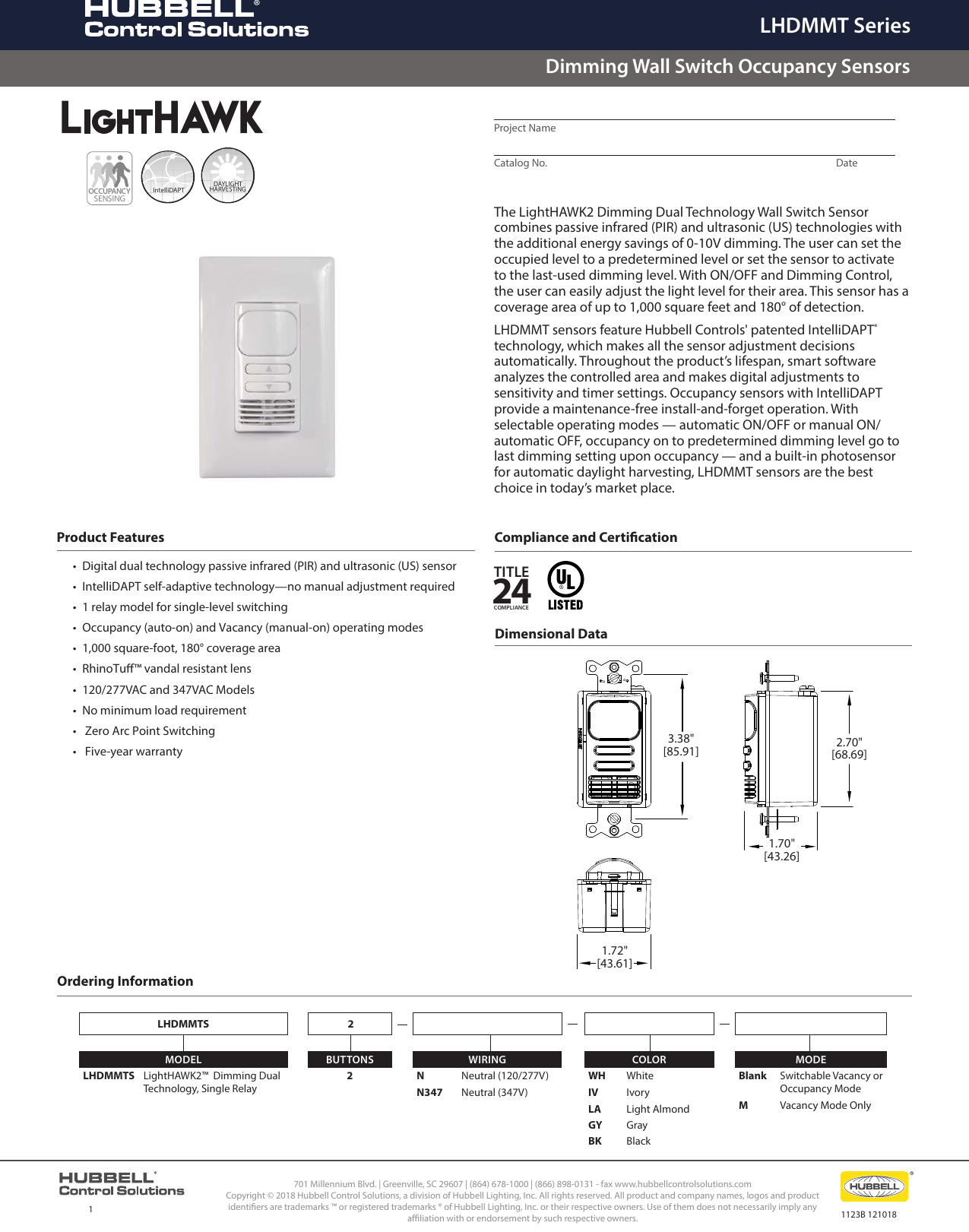 Page 1 of 3 - HCS Light HAWKDual Tech Dimming Sensor SPEC