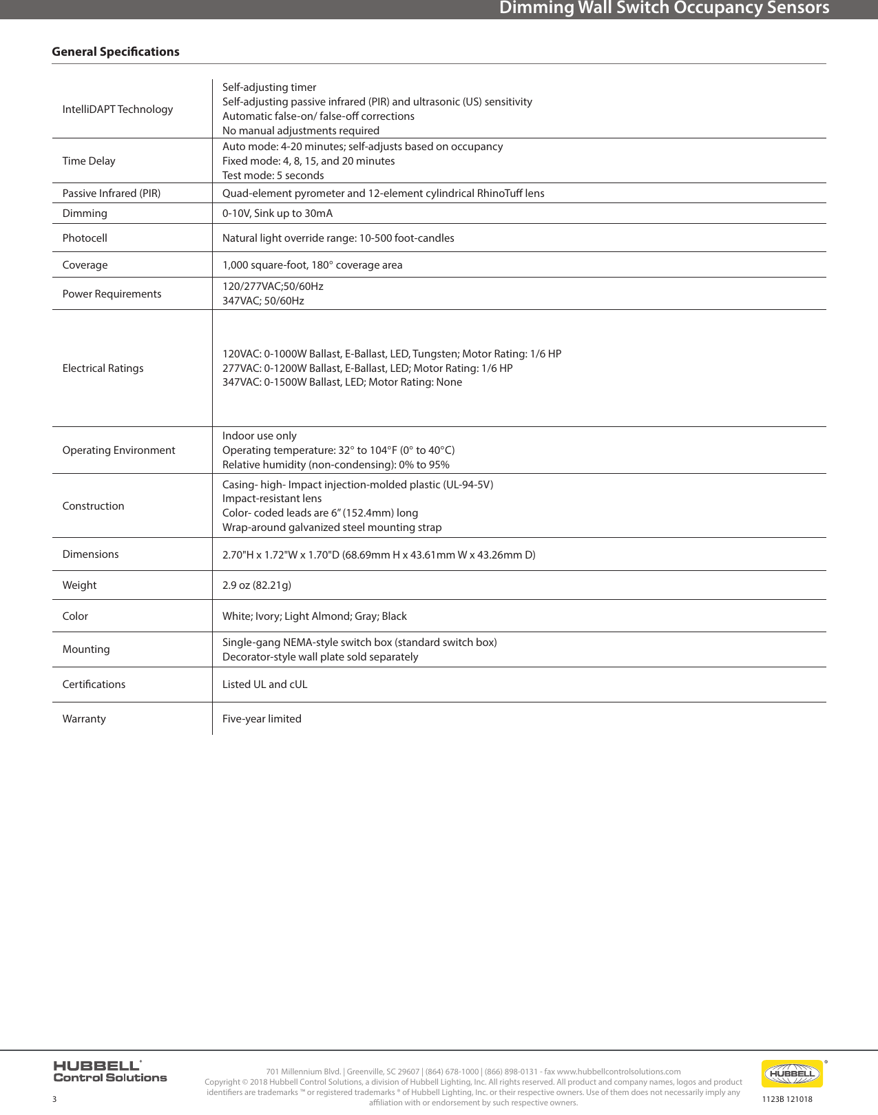 Page 3 of 3 - HCS Light HAWKDual Tech Dimming Sensor SPEC