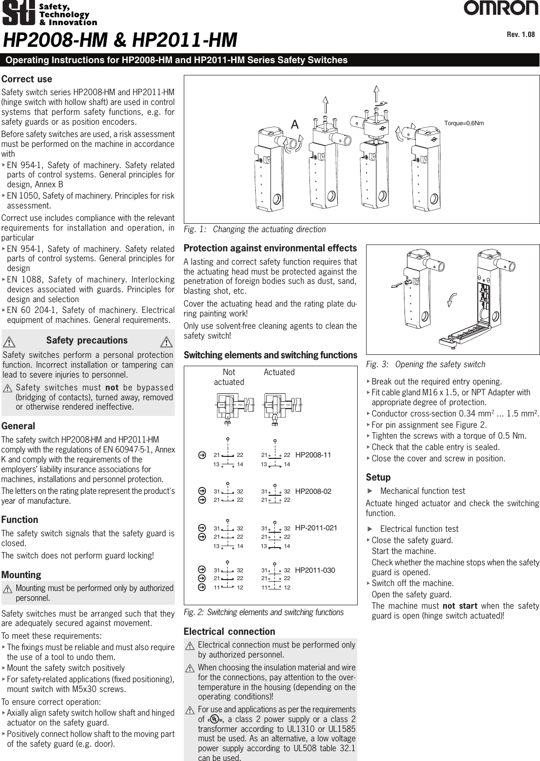 Page 1 of 3 - HP2011- HM Hinge-Operated Safety Interlock Switch Instruction Sheet Manual  HP2011-HM En 201507 C369I-E-01