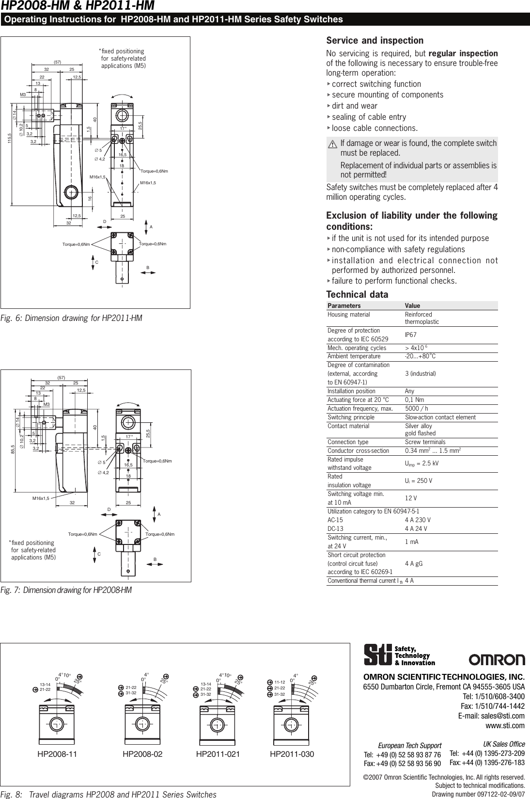 Page 2 of 3 - HP2011- HM Hinge-Operated Safety Interlock Switch Instruction Sheet Manual  HP2011-HM En 201507 C369I-E-01