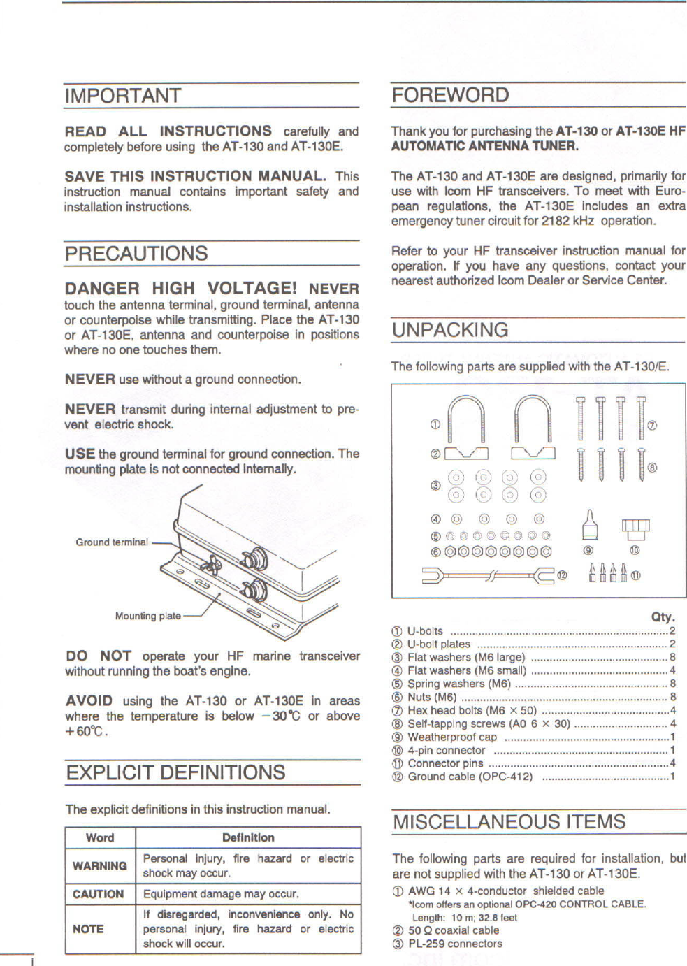 Page 2 of 12 - ICOM--AT-130-Auto-antenna-tuner-Manual
