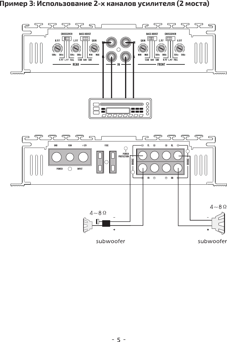Схема подключения сабвуфера к усилителю двухканальному