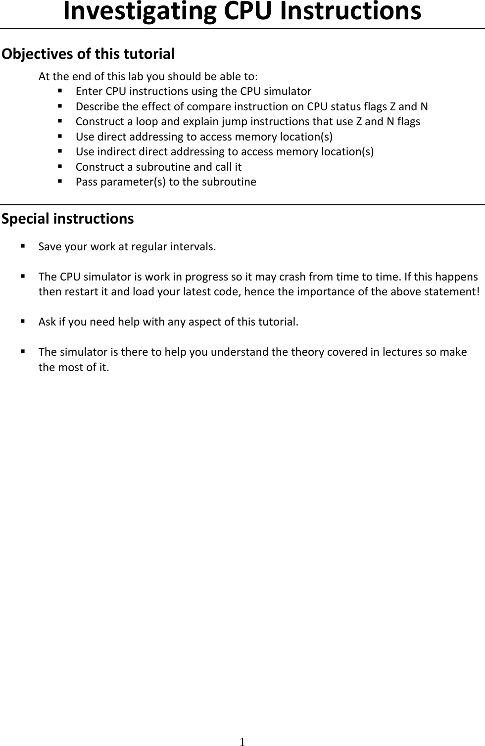 Page 1 of 4 - 1 Investigating CPU Instructions