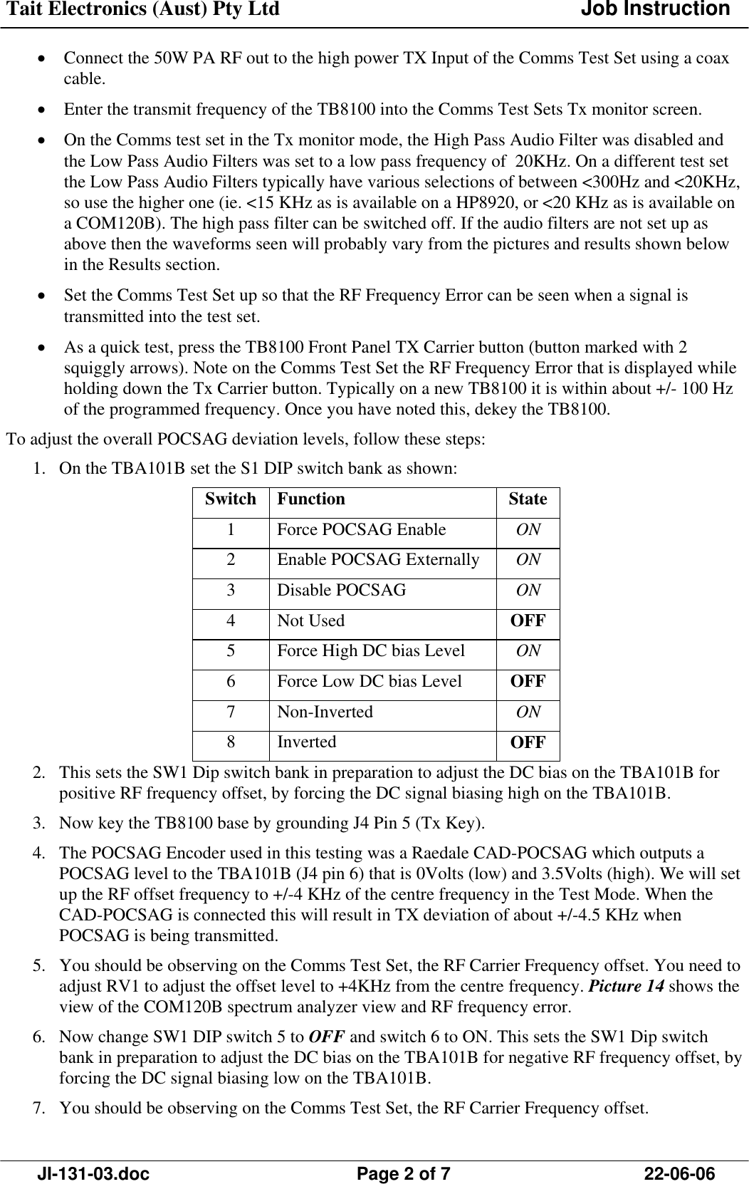Page 2 of 7 - JI-131-03 TB8100 Tech Notes/Job Instructions/JI-131-03 POCSAG Paging Setup Guide