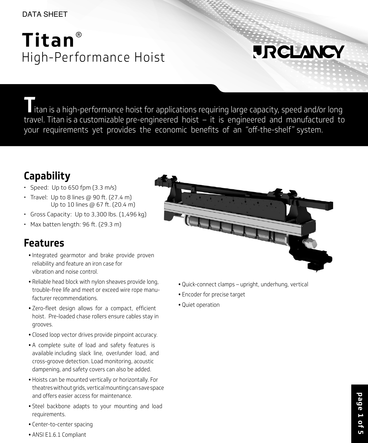 Page 1 of 5 - JR Clancy Titan Hoist-Data Sheet