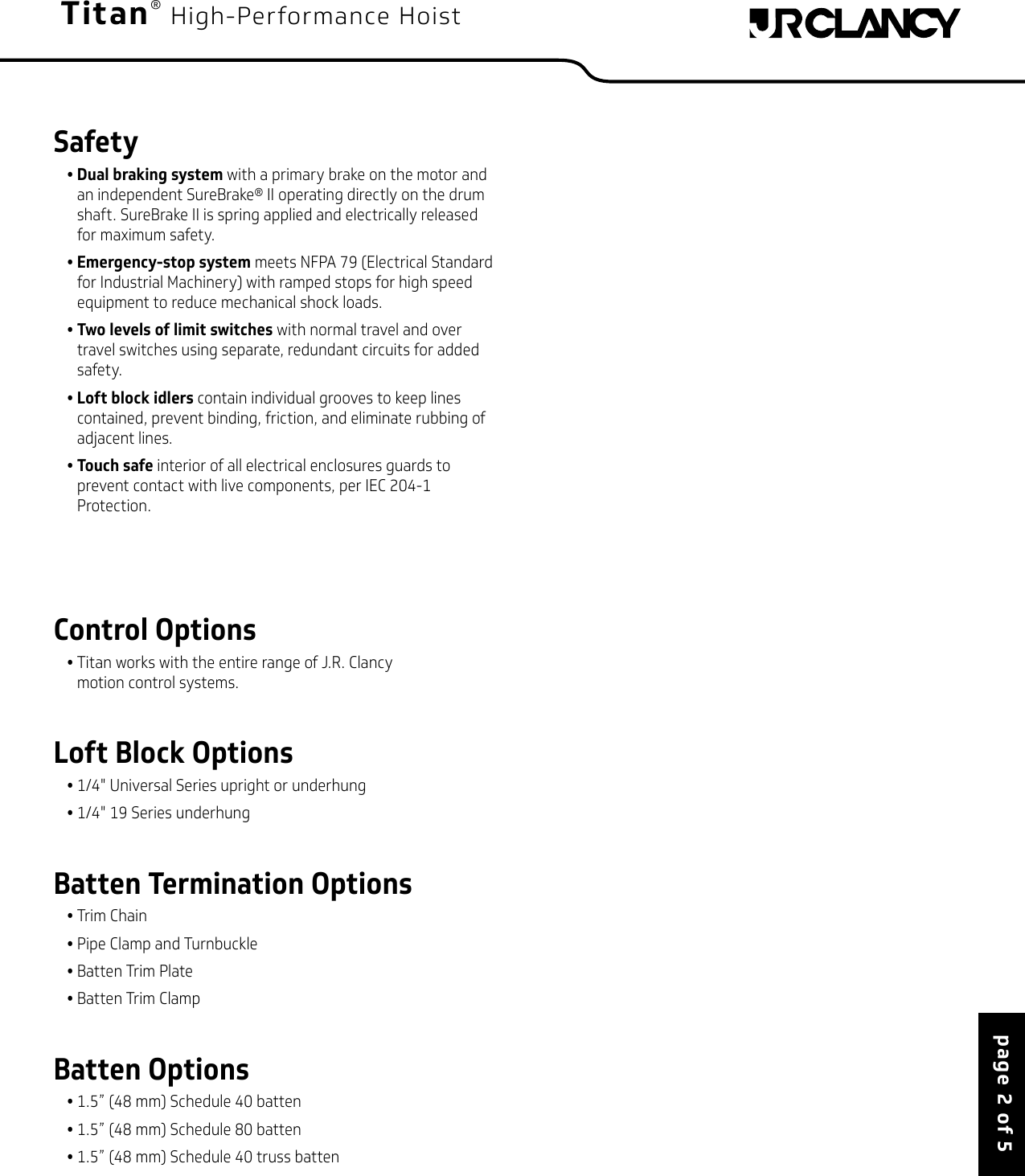 Page 2 of 5 - JR Clancy Titan Hoist-Data Sheet