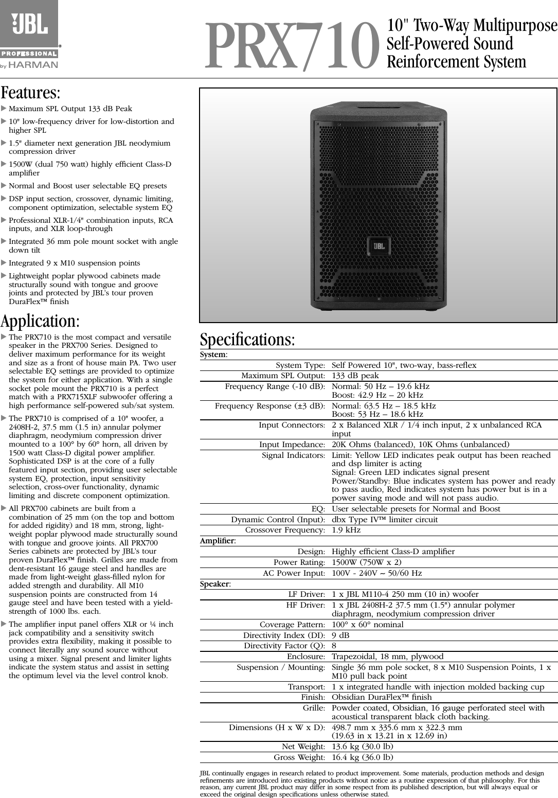 Page 1 of 2 - Jblprx710 User Manual