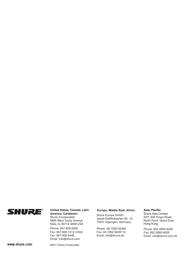 Page 10 of 10 - Shure KSM313 Dual-Voice Ribbon Microphone User Guide KSM313_guide_en-US En-US