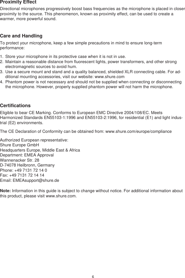 Page 6 of 10 - Shure KSM313 Dual-Voice Ribbon Microphone User Guide KSM313_guide_en-US En-US