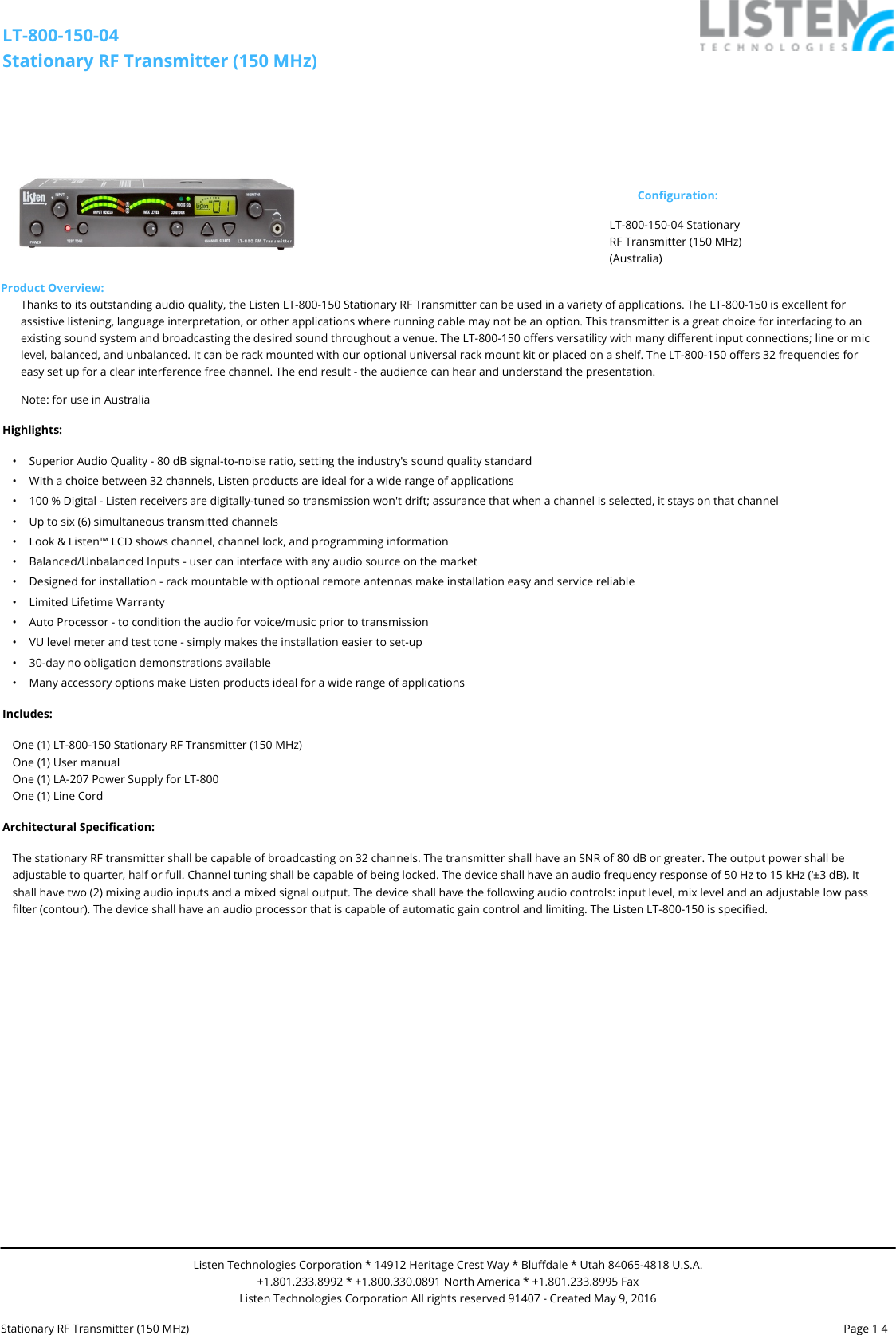 Page 1 of 4 - LT-800-150-04